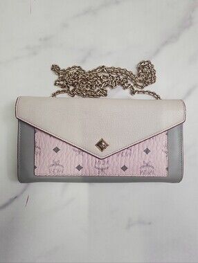 Authentic 2-tone MCM Long Bifold Wallet On Chain